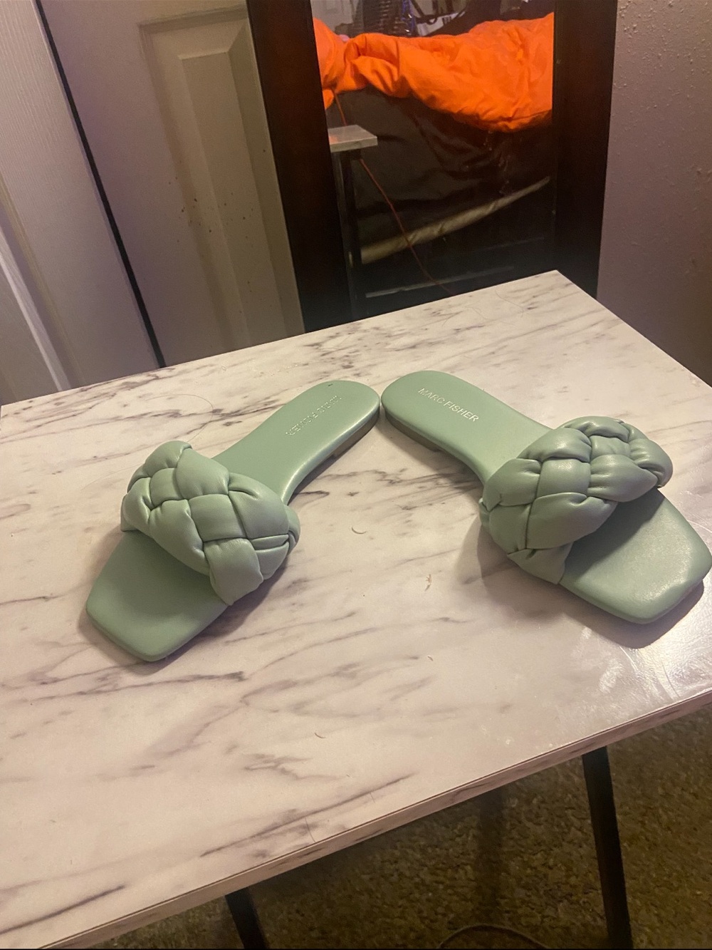 Woven Slide Sandals in Sage Green